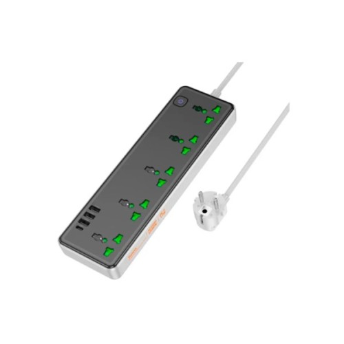 Мережевий фільтр живлення HOCO AC13A 5 роз, USB, USB-C, 17W, 1,5м, Black (HOCO AC13A/B)