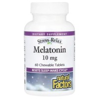 Амінокислота Natural Factors Мелатонін, 10 мг, Stress Relax, Melatonin, 60 жувальних таблеток (NFS-02719)