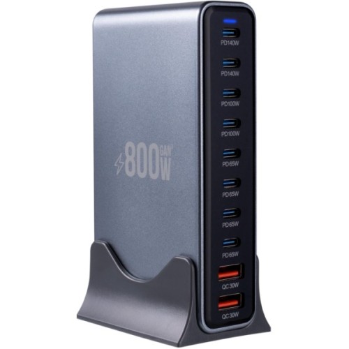 Зарядний пристрій XoKo 8xUSB-C PD 65 - 140W + 2xUSB QC30W GaN3 800W (XK-QC-800)