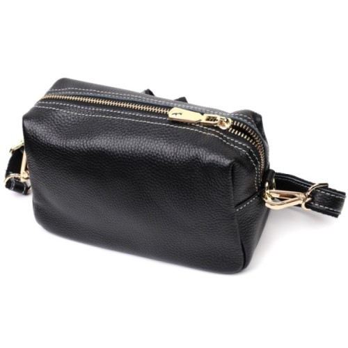 Сумка Vintage Жіноча з двома ременями з натуральної шкіри Чорна (22276)