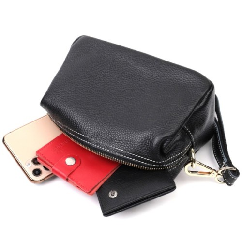 Сумка Vintage Жіноча з двома ременями з натуральної шкіри Чорна (22276)