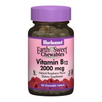 Вітамін Bluebonnet Nutrition Вітамін В12 2000мкг, Смак Малини, Earth Sweet Chewables, 90 (BLB-00436)