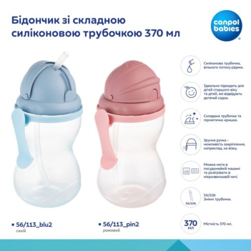 Поїльник-непроливайка Canpol babies зі складною силіконовою трубочкою, синя 370 мл (56/113_blu2)