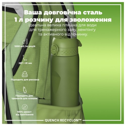 Пляшка для води ION8 OneTouch 1000 мл BPA Free Khaki Green (I8RF1000KGRE)