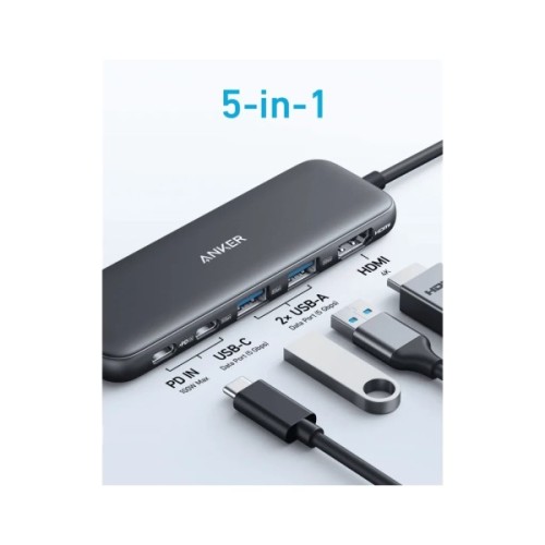 Концентратор Anker USB-C 5-in-1 2xUSB-A + USB-C 5Gbps + HDMI 4K + USB-C PD in 100W black (A8355H11)