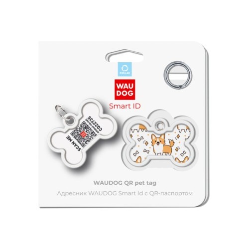 Адресник для тварин WAUDOG Smart ID з QR паспортом "Корги", кістка 40х28 мм (0640-0212)