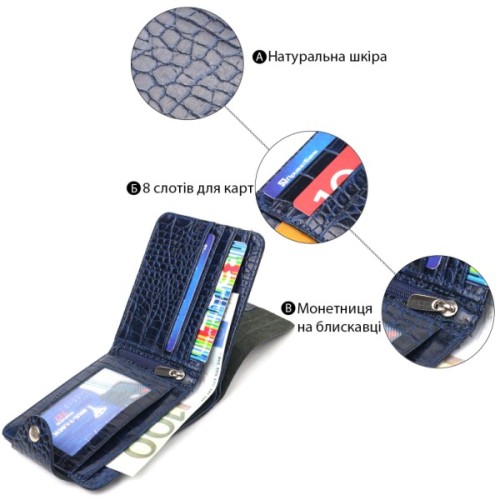 Портмоне Canpellini З натуральної шкіри Синє (21577)