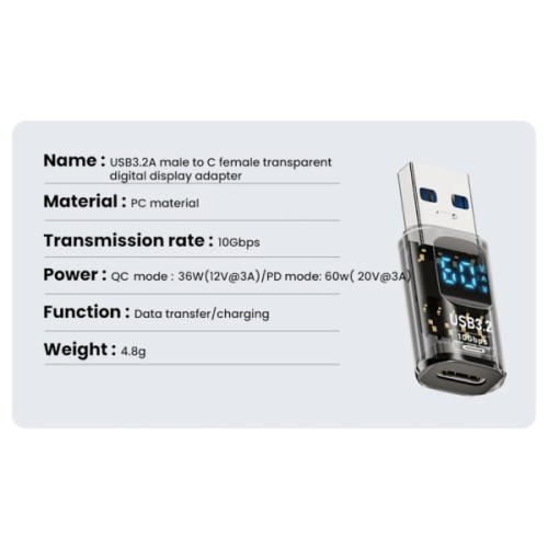 Перехідник USB 3.2 AM to USB-C F 10Gbps QC 36W PD60W with display XoKo (AC-230TCU)