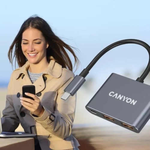 Концентратор Canyon hub DS-3 3in1 USB-C Dark Grey (CNS-TDS3)
