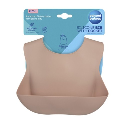Нагрудничок Canpol babies силіконовий з кишенькою, бежевий (51/030_bei)