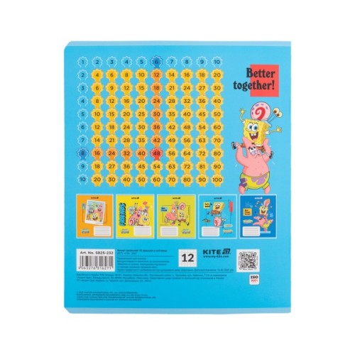 Зошит Kite SpongeBob SquarePants, 12 аркушів, клітинка (SB25-232)