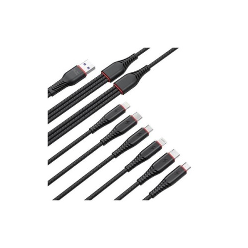 Дата кабель USB 2.0 AM to 2xLightning + 2xMicro 5P + 2xUSB-C 1.2m black XO (XO-NB196-6in1)