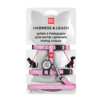 Шлея для котів WAUDOG Re-cotton з повідком пластиковий фастекс XS рожева (14707)