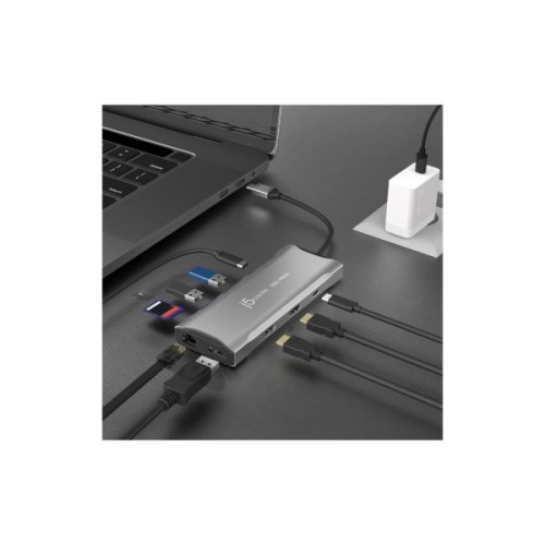 Концентратор J5create USB-C 9-in-1 2xUSB 3.2 + 2xUSB-C PD + 2xHDMI 4K + DisplayPort + SD/TF + RJ45 1000Mbps gray (JCD397-N)