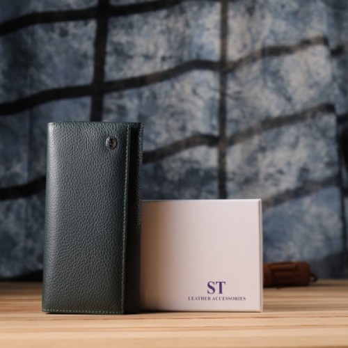 Гаманець ST Leather З натуральної шкіри Зелений (23099)