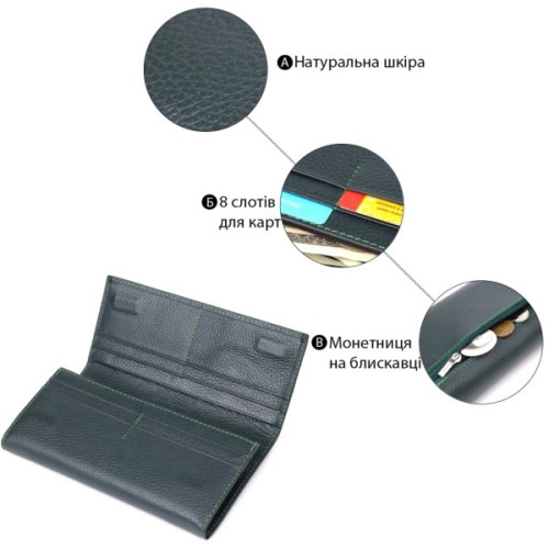 Гаманець ST Leather З натуральної шкіри Зелений (23099)