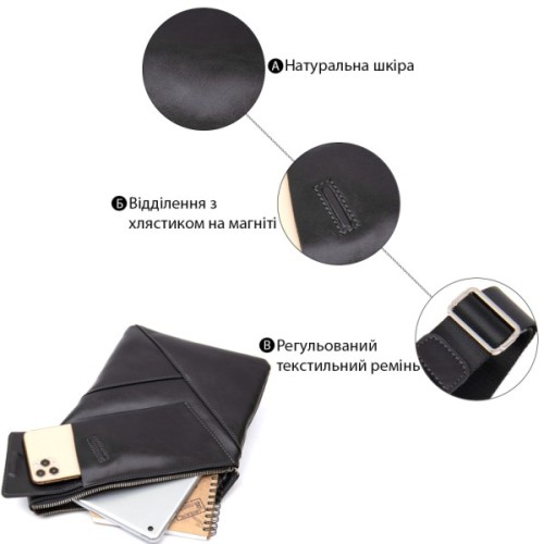 Сумка Grande Pelle Шкіряна через плече Чорна (11439)