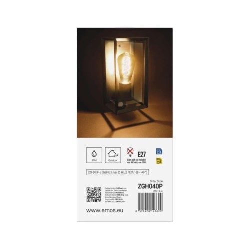 Світильник EMOS E27 IP44 15W з датчиком руху (ZGH040P)