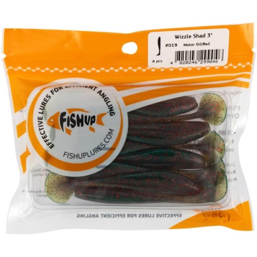 Силікон рибальський FishUP Wizzle Shad 3" 019 - Motor Oil/Red (8шт/уп) (1864.13.83)