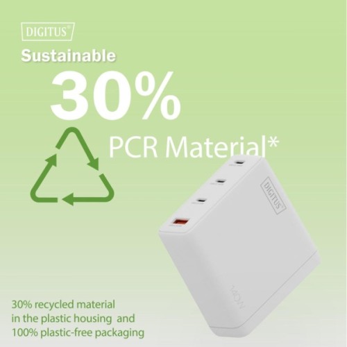Зарядний пристрій Digitus 3xUSB-C + 1xUSB PD140W GaN white (DA-10305)