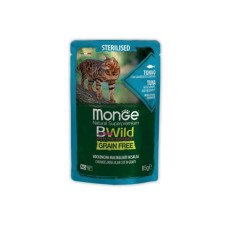 Вологий корм для кішок Monge BWild Cat Free Wet Sterilized тунець з креветками 85 г (8009470012799)