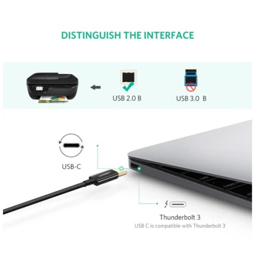 Кабель для принтера USB-C 2.0 to BM 2.0m US241 black Ugreen (50446)
