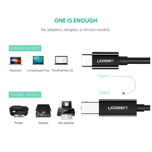 Кабель для принтера USB-C 2.0 to BM 2.0m US241 black Ugreen (50446)