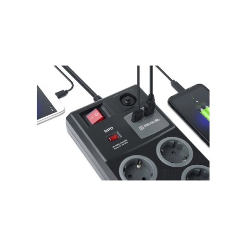 Мережевий фільтр живлення REAL-EL RS-8F USB CHARGE 3m, black (EL122300004)