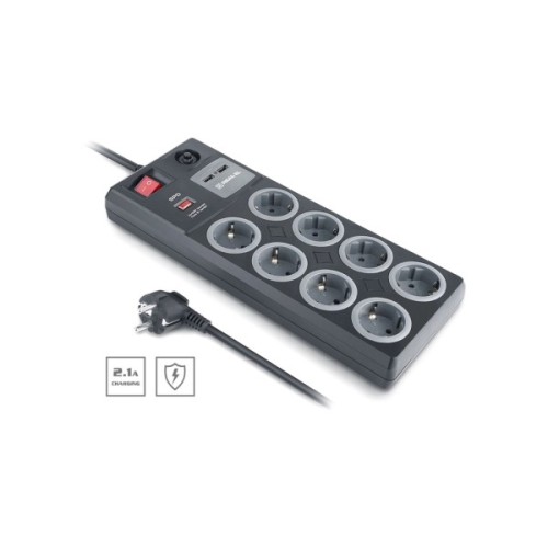 Мережевий фільтр живлення REAL-EL RS-8F USB CHARGE 3m, black (EL122300004)