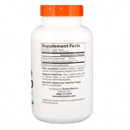 Трави Doctor's Best Супер Сильний Екстракт Гінкго 120мг, Profile Proven, 360 гел (DRB-00273)