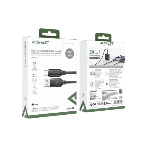 Дата кабель USB 2.0 AM to USB-C 1.2m 3A TPE black Acefast (6974316283812)