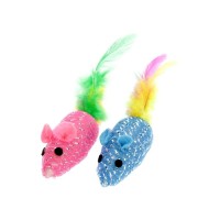 Іграшка для котів Hippie Pet Мишки з пір'ям поліестер різнокольорові 7.5 см 2 шт (HIPCT18094)