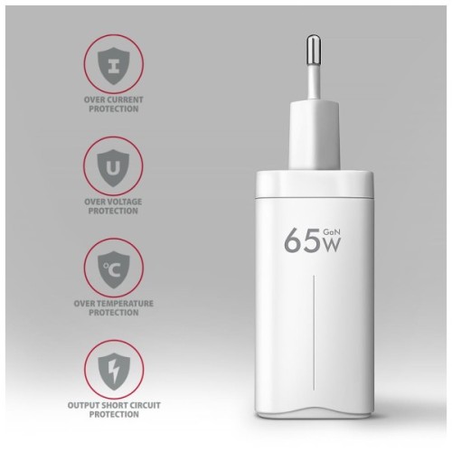 Зарядний пристрій AXAGON 1xUSB + 2xUSB-C 65W QC4+ PD3.0 PPS white (ACU-DPQ65W)