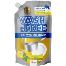 Засіб для ручного миття посуду Wash&Free Соковитий лимон та м'ята Дой-пак 500 г (4823128001317)