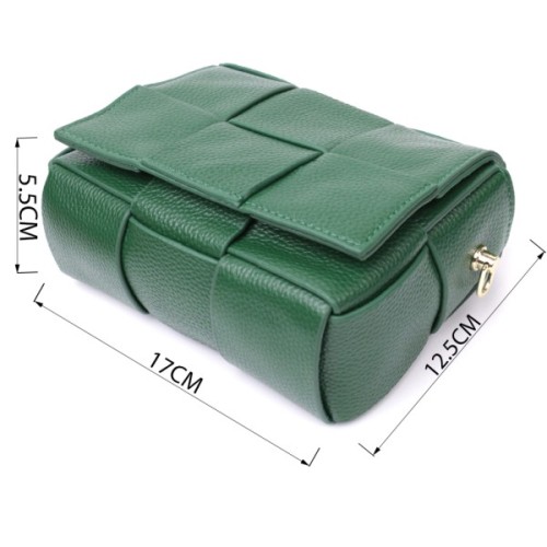 Сумка Vintage Компактна жіноча з плетінням з натуральної шкіри Зелена (22312)