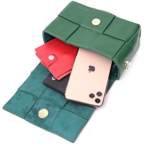 Сумка Vintage Компактна жіноча з плетінням з натуральної шкіри Зелена (22312)