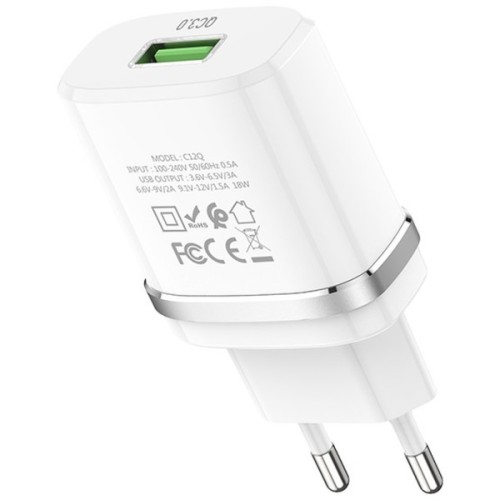 Зарядний пристрій HOCO C12Q Smart QC3.0 charger White (6931474716262)