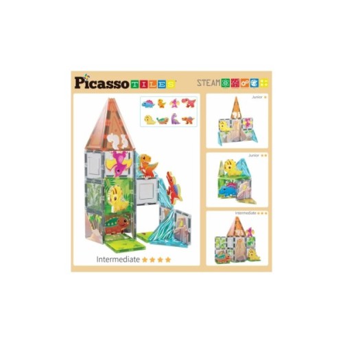 Конструктор Picasso магнітний Tiles Dinosaur Set з 8 фігурками динозаврів 38 деталей (817338028848)