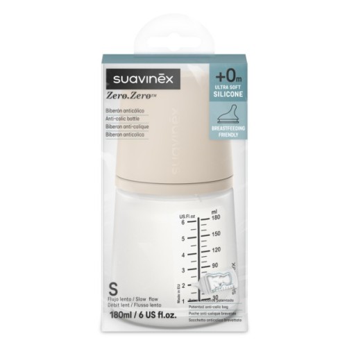 Пляшечка для годування Suavinex Zero. Zero Beige 180 мл, повільний потік (308413)