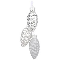 Ялинкова іграшка House Of Seasons Комплект Скляна Біла 3 шишки 6 х 3 см 2 шт (8718861800739)