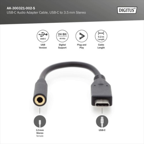 Перехідник USB-C M to 3.5mm F 0.2m Digitus (AK-300321-002-S)