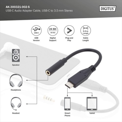 Перехідник USB-C M to 3.5mm F 0.2m Digitus (AK-300321-002-S)