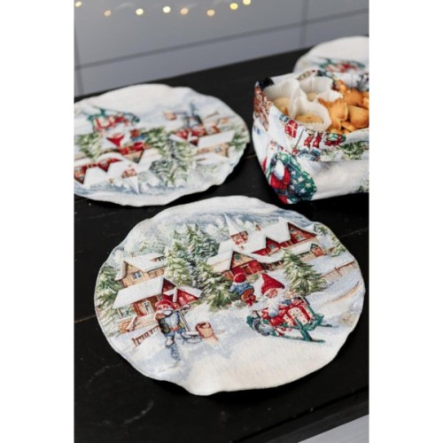 Серветка на стіл Прованс гобеленова з велюром Снігова зима D 35см (036442)