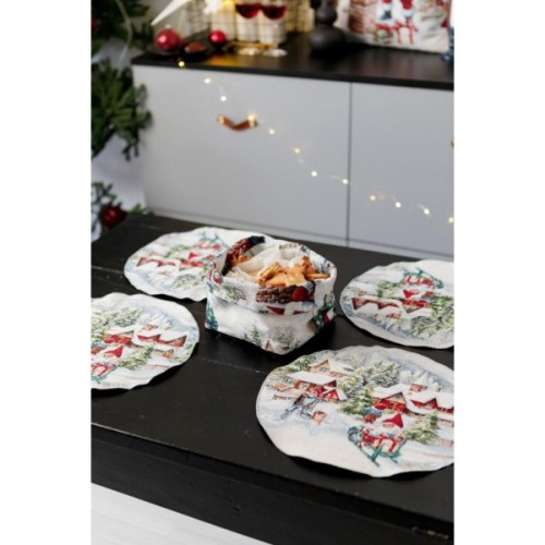 Серветка на стіл Прованс гобеленова з велюром Снігова зима D 35см (036442)