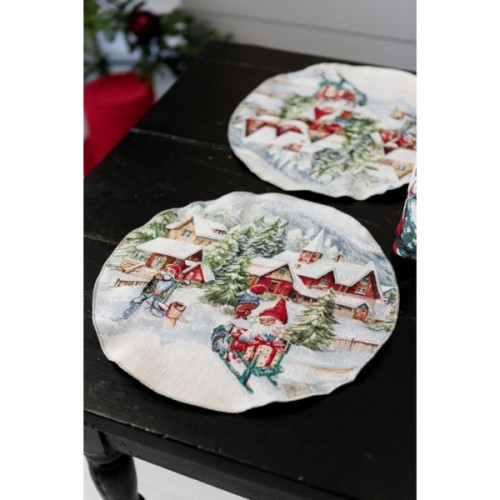 Серветка на стіл Прованс гобеленова з велюром Снігова зима D 35см (036442)