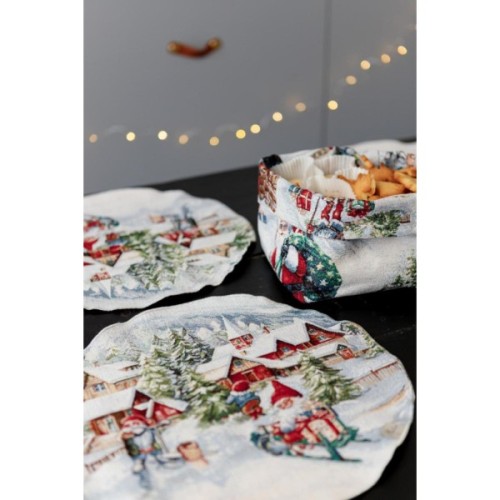 Серветка на стіл Прованс гобеленова з велюром Снігова зима D 35см (036442)