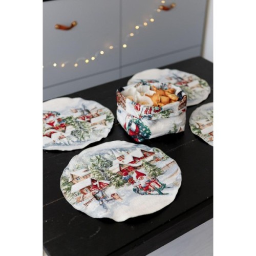 Серветка на стіл Прованс гобеленова з велюром Снігова зима D 35см (036442)