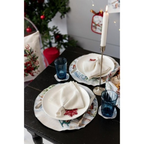 Серветка на стіл Прованс гобеленова з велюром Снігова зима D 35см (036442)