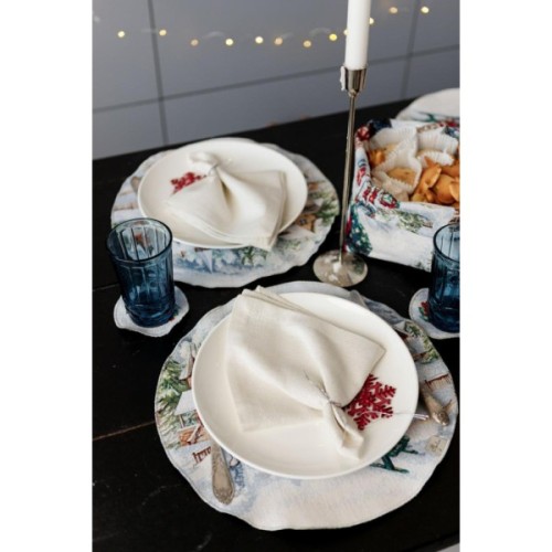 Серветка на стіл Прованс гобеленова з велюром Снігова зима D 35см (036442)