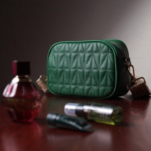 Сумка Vintage Стьобана жіноча з натуральної шкіри Зелена (22613)